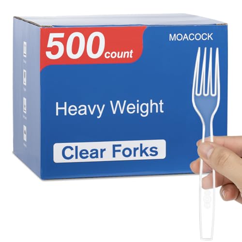 MOACOCK 500 Count Heavy Weight Clear Disposable Plastic Forks - color: Clear