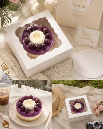 Bakepacker 8"x8"x5" Cake Boxes with Cake Boards 36 Sets - color: White, size: 36Sets,8"x8"x5"