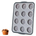 Aichoof 12 Cup Silicone Muffin Pan, Non-Stick Baking Mold w/Steel Frame - size: 12 Cup Muffin Pan(Grey, 1-PCS)