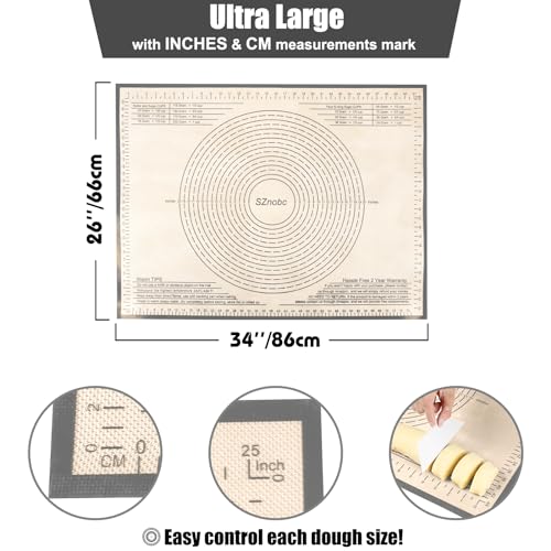 Non-slip Silicone Pastry Mat 34X26 inch Large Baking Mat with Measurements - color: Gray, size: 34"L x 26"W