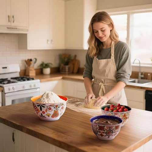 TP Melamine Mixing Bowl Set with Lids, Salad Bowl Set of 3, Aztec Bloom - color: Aztec Bloom, size: Large