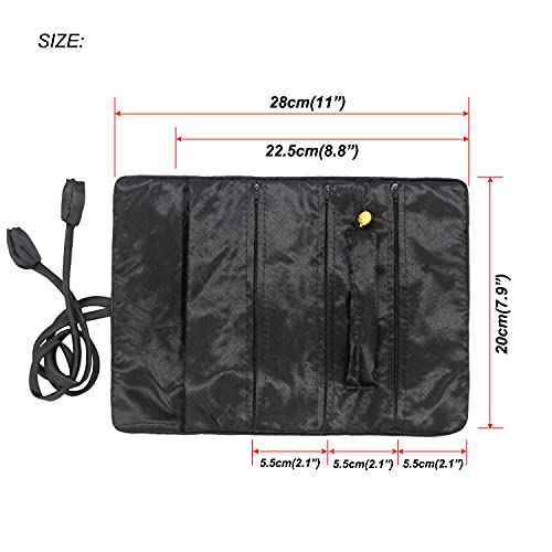 Wei Long Jewelry Roll, Travel Jewelry Roll Bag, Silk Embroidery Brocade Jewelry Organizer Case with Tie Close (Bamboo, Black) - color: Bamboo-Black