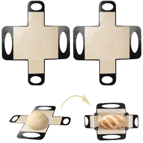 Silicone Bread Sling Mat - Reusable Sourdough Bread Making Loaf Pan Lifter Liner Non-stick & Easy Clean Dough Transfer Mats with 4 Handles Fits for 9x5" or 1.5lb Loaf Pans - color: 2Pcs Black