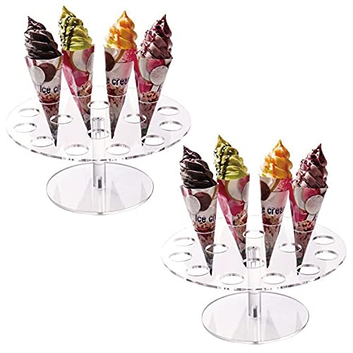 2 Pack Ice Cream Cone Holder Stand with 16 Holes, Ice Cream Cone Display Stand Holder, Cupcake Stand, Clear Acrylic Cone Display Stand Weddings Baby Showers Birthday Parties Anniversaries Christmas - size: 16-Holes
