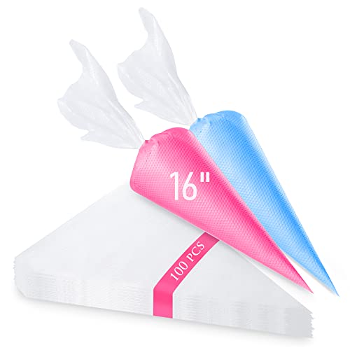 Tamodan Piping Bags 100PCS & 16 Inches Tipless Piping Bags, Extra Thick Pastry Bags Disposable, Non-Slip Icing Piping Bags Disposable Design, Cake Decoration. - color: 16 inch