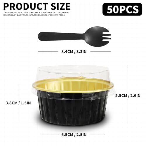 Graduation Party 50Pcs Mini Aluminum Foil Cupcake,5oz Baking Cups with Lids - color: Black