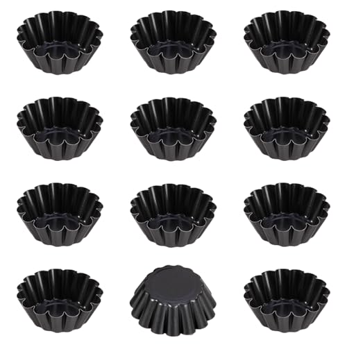 CHEFMADE Mini Egg Tart Pans, Non-Stick 2.5 Inch 12Pcs Tartlet Molds for Baking, Small Round Quiche Pans for Egg Tarts, Cupcakes, Pies (Black) - size: 2.5" Corrugated Tart 12Pcs