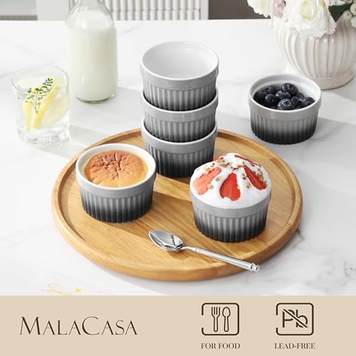 MALACASA 6 oz Ceramic Ramekins, Oven Safe Souffle Dishes, Set of 6, Grey - color: Grey, size: 6 Oz