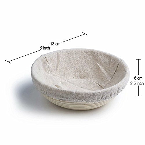 7 Inch Round Banneton Bread Proofing Basket 2 pcs Natural Rattan Cane Brotform Handmade& Linen Liner Cloth - size: 7" Round 2 Pack