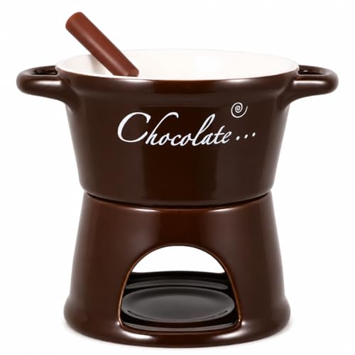 IMIKEYA Small Ceramic Fondue Pot with Fork - color: Coffee