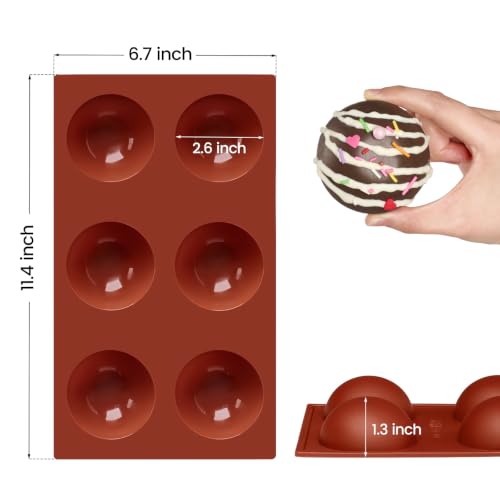 JOERSH Semi Sphere Silicone Hot Chocolate Bombs Molds, 3Pcs, 6-Cavity - color: 6 Large (3 Pack)