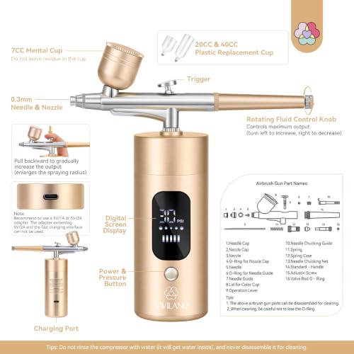 SAVILAND Airbrush for Nails 30PSI LCD Display Nail Airbrush Machine Gold - color: B-Gold