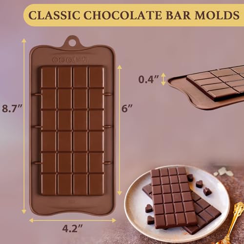 HKNMTT Chocolate Bar Molds Silicone Classic 4 Pack, Snap Candy Bars Making Mould Set, BPA Free Soy Candle Wax Melt Durable Mold Easy Release Non-Stick for Protein and Energy DIY Handmade Gifts - style: Thin Chocolate Bar 4PCS