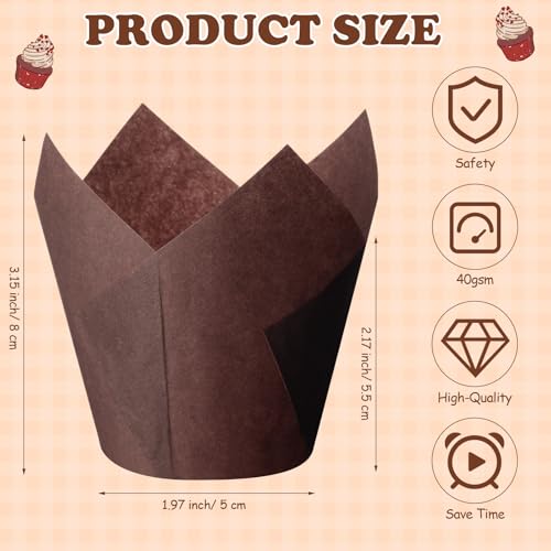 600 Pcs Tulip Cupcake Liners, Solid, Brown - color: Brown