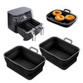 Collapsible Silicone Air Fryer Liners 8QT 10QT Ninja Dual (Black) - color: Black, size: 8QT