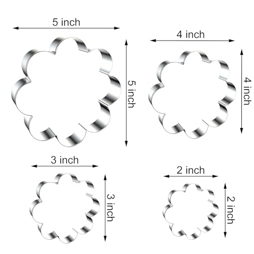 Daisy Cookie Cutter Set - 5 inch, 4 inch, 3 inch, 2 inch - 4 Piece Eight Petal Blossom Spring Flower Mother's Day Cookie Cutters Shapes Molds - Stainless Steel - color: Daisy