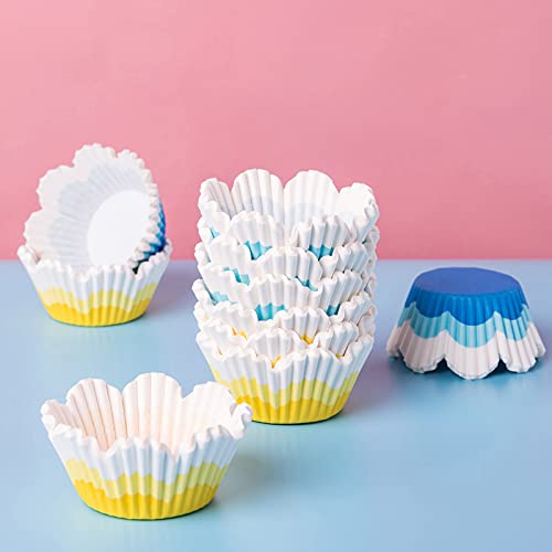 Tulip Cupcake Liners for Baking, 192pcs Greaseproof Petal Baking Cups - color: Yellow & Blue