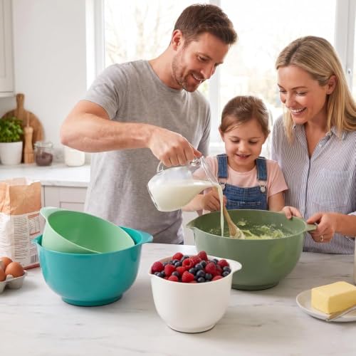 BoxedHome Classic Mixing Bowl Set, Microwave Safe, 3.5 quarts (Army Green) - color: Mixed White