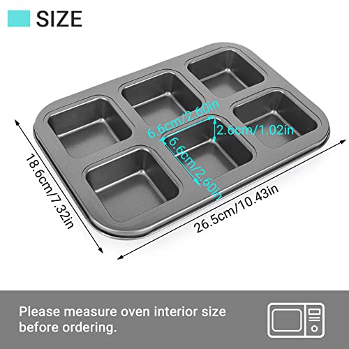 Beasea Nonstick Brownie Pan, 2 Pack 6 Cavity Black Square Brownie Muffin Pan Cake Pan Mini Cheesecake Cupcake Bakeware Carbon Steel 2x3 Cutter Brownie Baking Tray Bakeware for Oven Baking - color: Black Brownie Mini