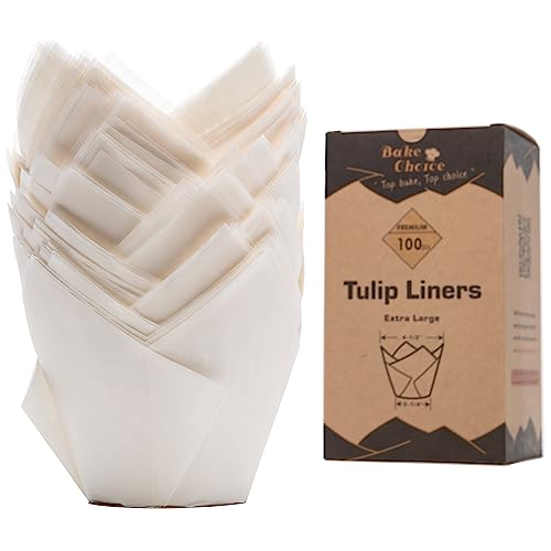 Bake Choice 100pcs Extra Large White Tulip Cupcake Liners for Baking - color: White