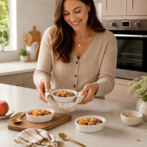 Creme Brulee Ramekins, 4 Pack Porcelain Mini Baking Dishes, 5.2 Inch
