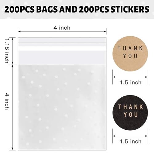 NPLUX Small Halloween Candy Bags, 200 Pack 4x4 in for Bake Sales - color: White Polka Dot, size: 4x4 Inch (Pack of 200)