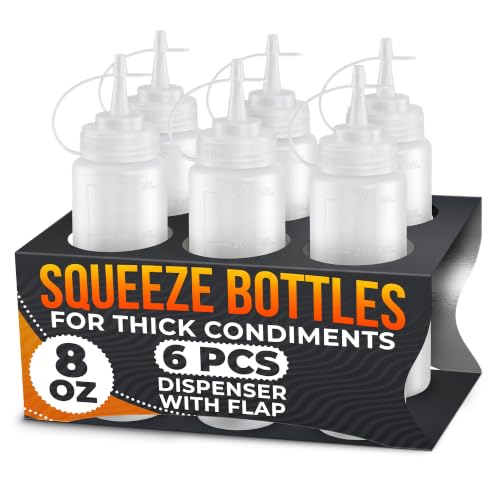 HYQO 6-Pack Condiment Squeeze Bottles, 8 oz, Plastic, Narrow Tip - size: 8 oz