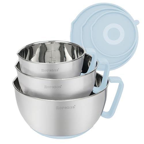 Rorence Stainless Steel Mixing Bowls Set with Lids,1.5,3 & 5 Qt,Light Blue - color: Light Blue