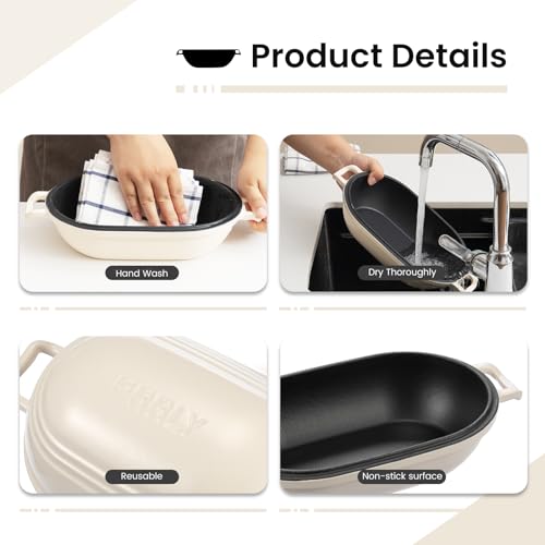 Enameled Cast Iron Dutch Oven for Sourdough Bread Baking,9 x 5-4/5 Inch Oval Cast Iron Bread Pan with Lid,Dutch Oven for Homemade Sourdough Baking,2.8QT Meatloaf Pan,Oven Safe - color: Beige