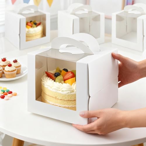 20 Pcs White Cake Boxes with Boards 6 x 6 x 6 Inch
