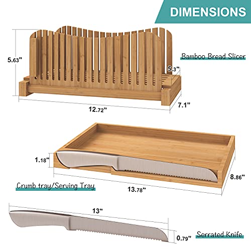 Bamboo Bread Slicer with Serrated Knife, Adjustable Guide for 3 Thickness Sizes, Foldable Chopping Board with Crumb Tray, Great for Homemade Bread, Cakes, Bagels - style: A - with Knife