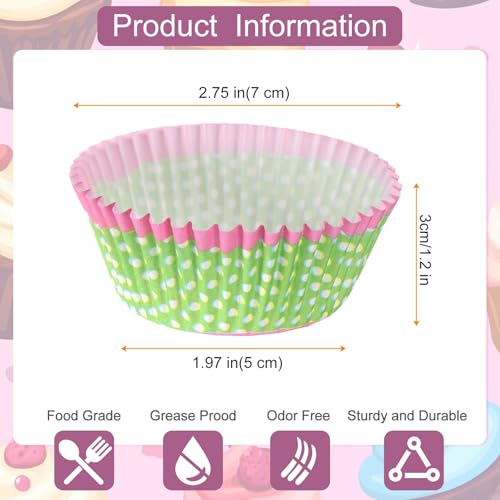 HARFINGTON 100 Count Cupcake Liners Cupcake Cups Green Dots Pink Love - color: Green Pink