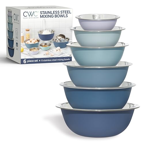 COOK WITH COLOR Stainless Steel Mixing Bowls Set - Nesting Bowls, 6 Pieces, Blue - color: Blue