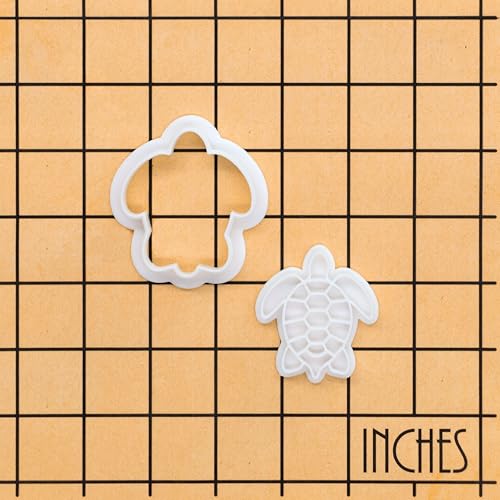 BAKERLOGY Sea Turtle Mini Cookie Cutter and Stamp Set – Ocean Animal Fondant Embosser, Beach Themed Cupcake Topper Mold for Summer Party, Under the Sea Baking & Coastal Treats