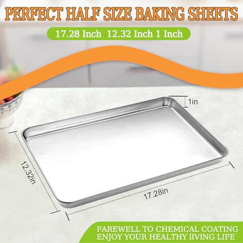 Half Sheet Pan of 2, CEKEE Stainless Steel Baking Sheet Pan Tray Cookie Sheet, Size 18 x 13 x 1 inch, Healthy & Non Toxic, Rust Free & Mirror Finish, Easy Clean & Dishwasher Safe - size: 18 INCH