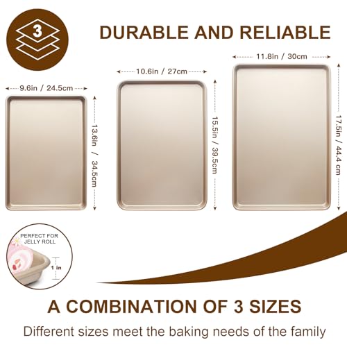 Baking Sheet Pan Set of 3, Nonstick Commercial Cookie Sheets for Baking - color: Champagne Gold