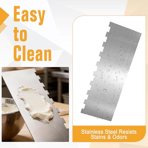 4Pack Stainless Steel Scraper Set 8.66Inch(22cm) Double-Sided Patterned Edge Comb & 3Pcs Shape Scrapers