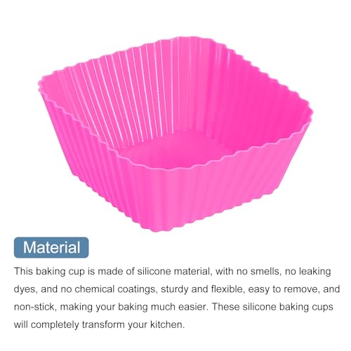 uxcell 18Pcs Silicone Cupcake Baking Cups, Silicone Muffins Liners Non-Stick Square Baking Cups, for Cooking Eggs Baking Muffins and Make a Cake(Rose Red) - color: Rose Red
