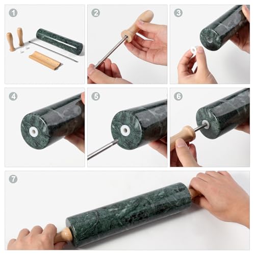 Koville Indian Green Marble Rolling Pin, Non-Stick Stone Dough Roller, 18 Inch Rolling Pin for Baking,Pasta, Dumpling, Ravioli, Fondant,Pie Crust, Kitchen Baking Pastry Tools, Kitchen Essential - color: Indian Green