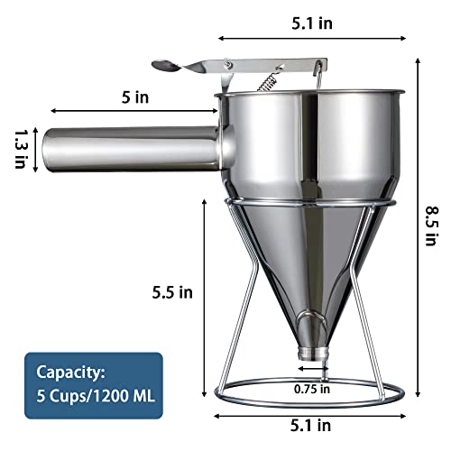 MyLifeUNIT Pancake Batter Dispenser, 40oz Multi-Caliber Stainless Steel Funnel Cake Dispenser with Stand Great for Pancakes, Cupcakes or Any Baked Goods