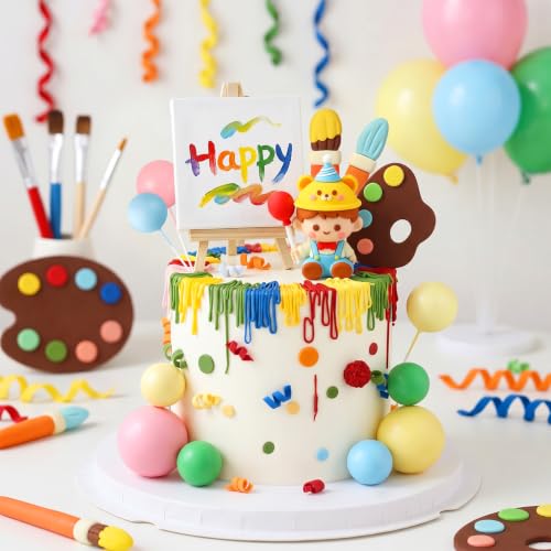 26Pcs Art Paint Cake Topper Paint Brush Cake Decorations