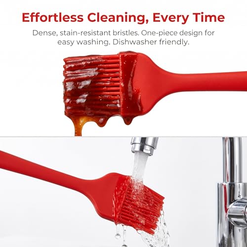 Silicone Basting Brush 2 Pack with Steel Core, Heat Safe BBQ Pastry - color: Red