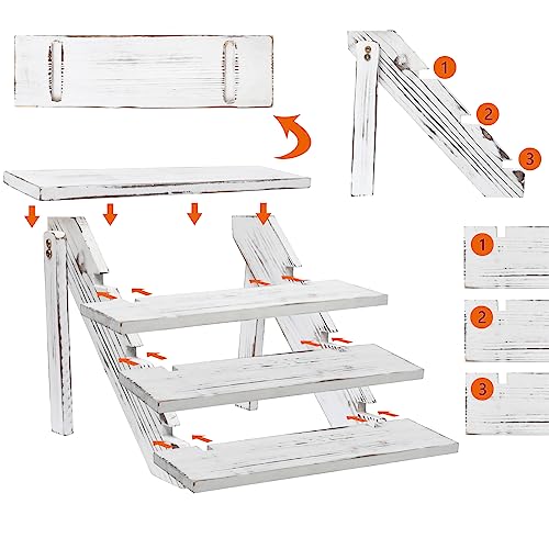 SwallowLiving Wooden Rustic Cupcake Stand for 24 Cupcakes, Stepped Wood Display Stand for Weddings, Tiered Party Table Display Riser for Food , Dessert, Cookie, Decor, Craft Show, White - color: White | 4-tier