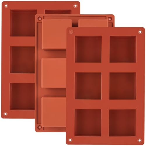 JOERSH Square Cake Silicone Molds, 3 Pack, 2" x 2" x 1" - color: 3 Pcs: 6 Cups, 2x2x1 Inch