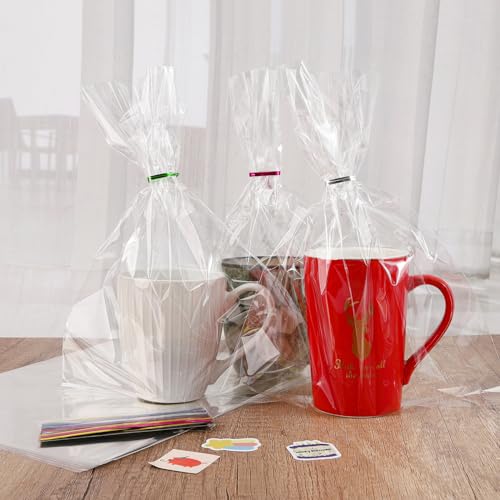 Nobranded 50 pcs Clear 9" x 12" Flat Cello Cellophane Bags Poly Treat Bags 2.8 mils for Gift Wrapping, Bakery, Cookie, Candies, Toast, Dessert, Party Favors Packaging with Color Twist Ties - size: 9x12 Inch (Pack of 50)