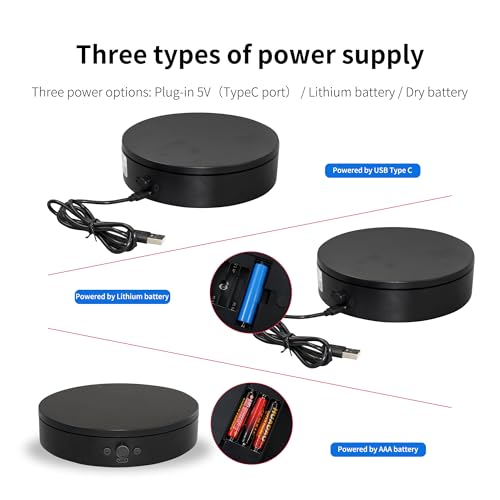 Rotating Display Stand,360° Silent Spinning Display Stand,Speed-adjustable Spinning Platform,Bidirectional Rotating Display Base,Multi-power Motorized Turntable For Photography(5.91inch/B) - size: 5.91inch/Black/11Lbs Load