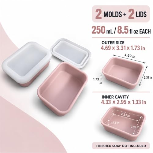 Silicone Soap Molds with Lids, 2 Pack, 8.5 fl oz Each, Blush Pink - color: Blush Pink