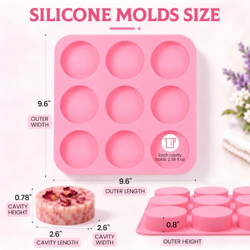 SJ Round Silicone Soap Mold Set, 2-Pack 9-Cavity Soap Molds - color: Pink / Cylindrical