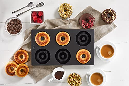 Lékué Platinum Silicone Donut Mold | 6 Non-Stick Holes For Baking - No Grease Needed | Pop-Out Oven Cake Molds | Heat-Resistant, Freezer Safe, Microwave Safe, Dishwasher Safe | Black - color: Black