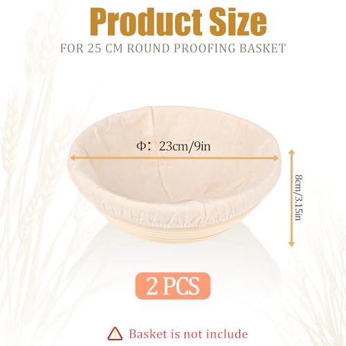 2 Pcs Round Bread Proofing Basket Cloth Liner - 9 Inch Natural Rattan Banneton Basket Cover for Sourdough Dough - color: 2pcs round 9IN
